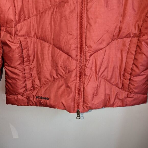 COLUMBIA Red / Orange Down Puffer Short Puffer Coat Size Large - Picture 3 of 14